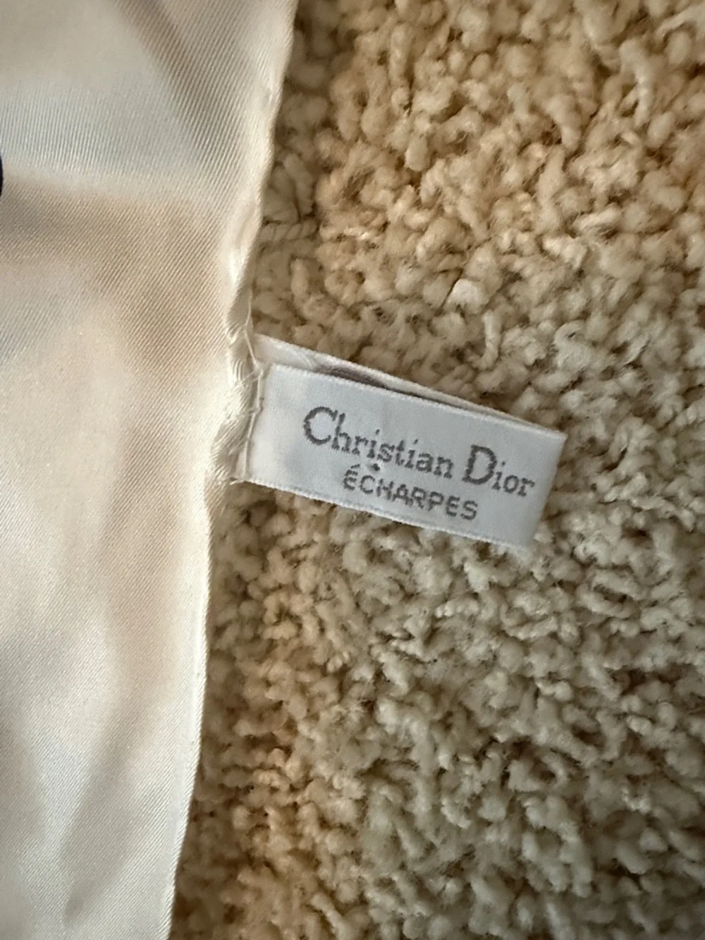 Dior Cream and Navy Silk Scarf with Branded Tag